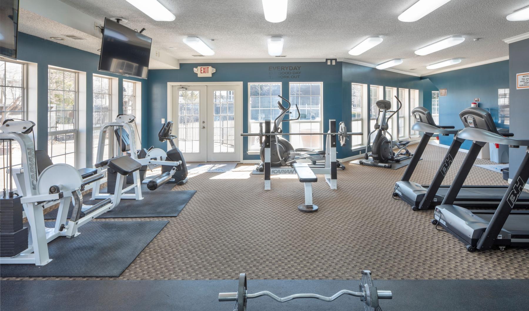 Get your workout on a gym with exercise equipment